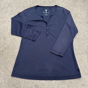 Tommy Bahama 3/4 Sleeve Split Neck Henley Shirt women Small Navy Blue Cotton Top